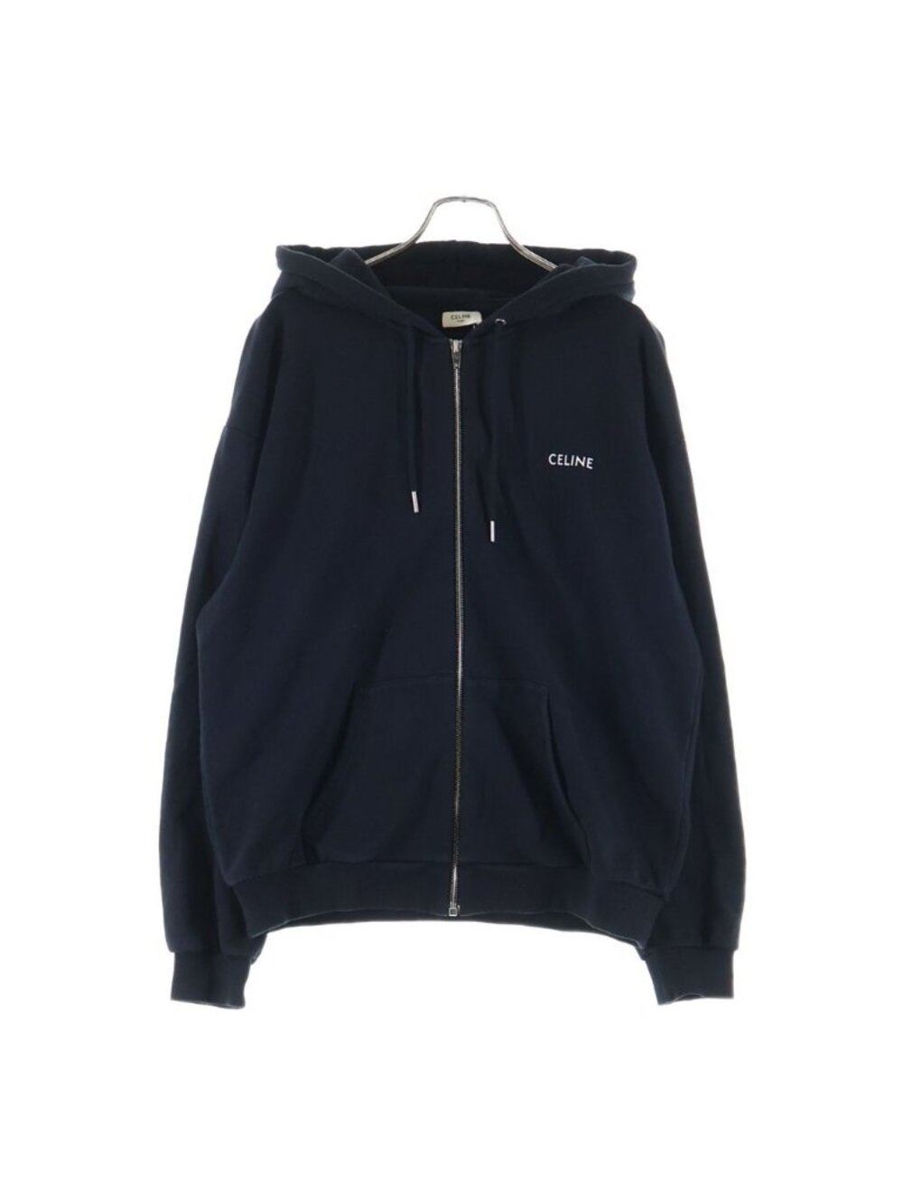 Celine Front Logo Zip Up Pullover Sweatshirt Hoodie Black
